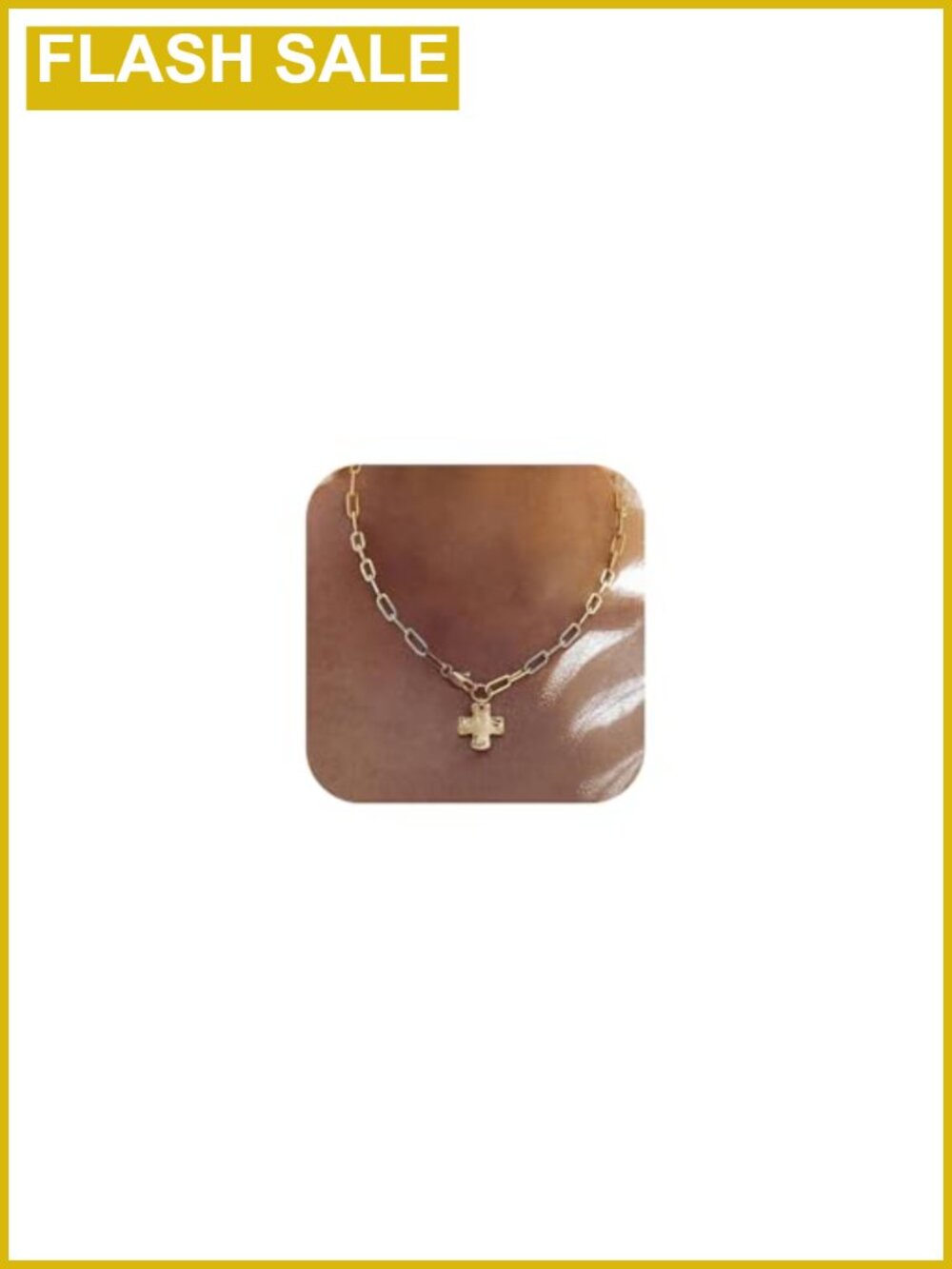 14k Gold Plated Chunky Cross Necklace, Paperclip Chain, Statement, 18in